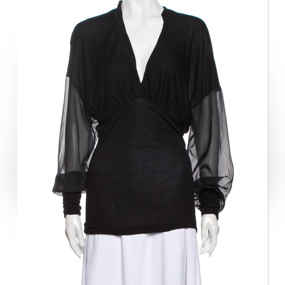 L.A.M.B. Black Sheer Sleeve Silk Top